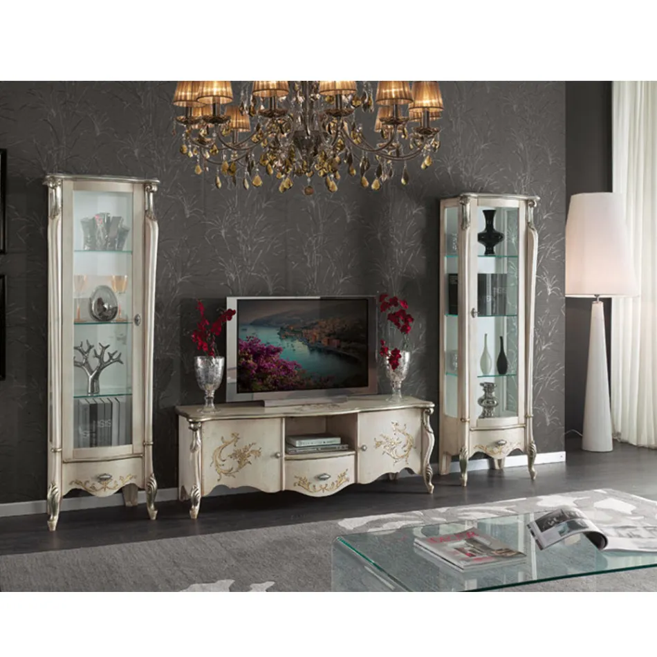 Classic Showcase with White or Walnut Wood Door Made in Italy - Caligola Viadurini