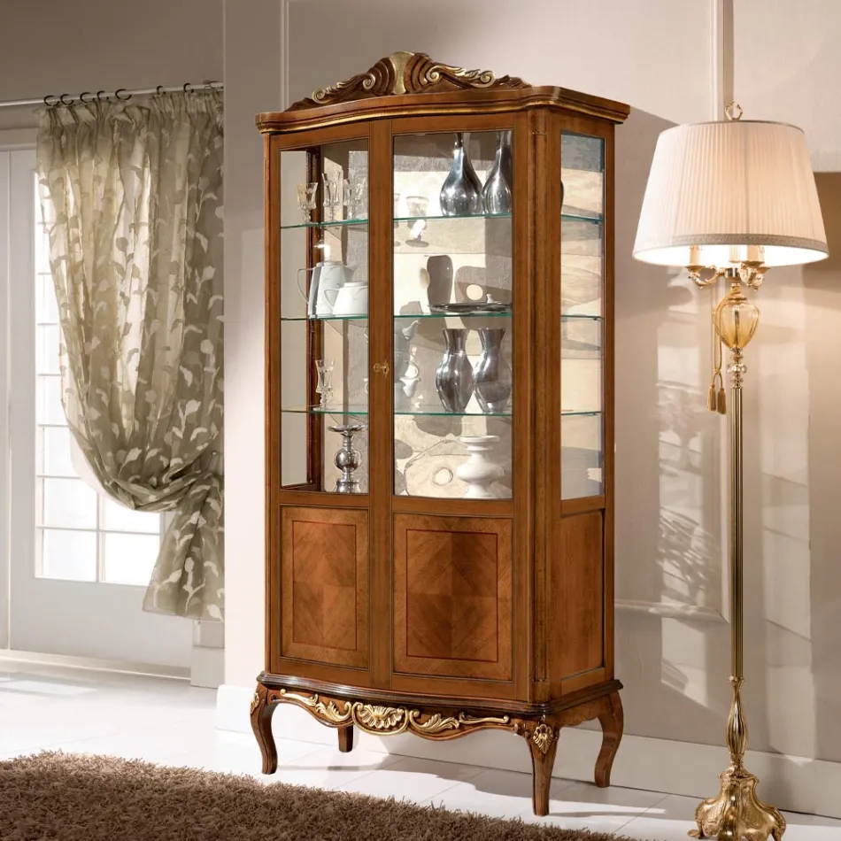 Classic Showcase in Bassano Walnut Wood Two Doors Made in Italy - Chantilly Viadurini