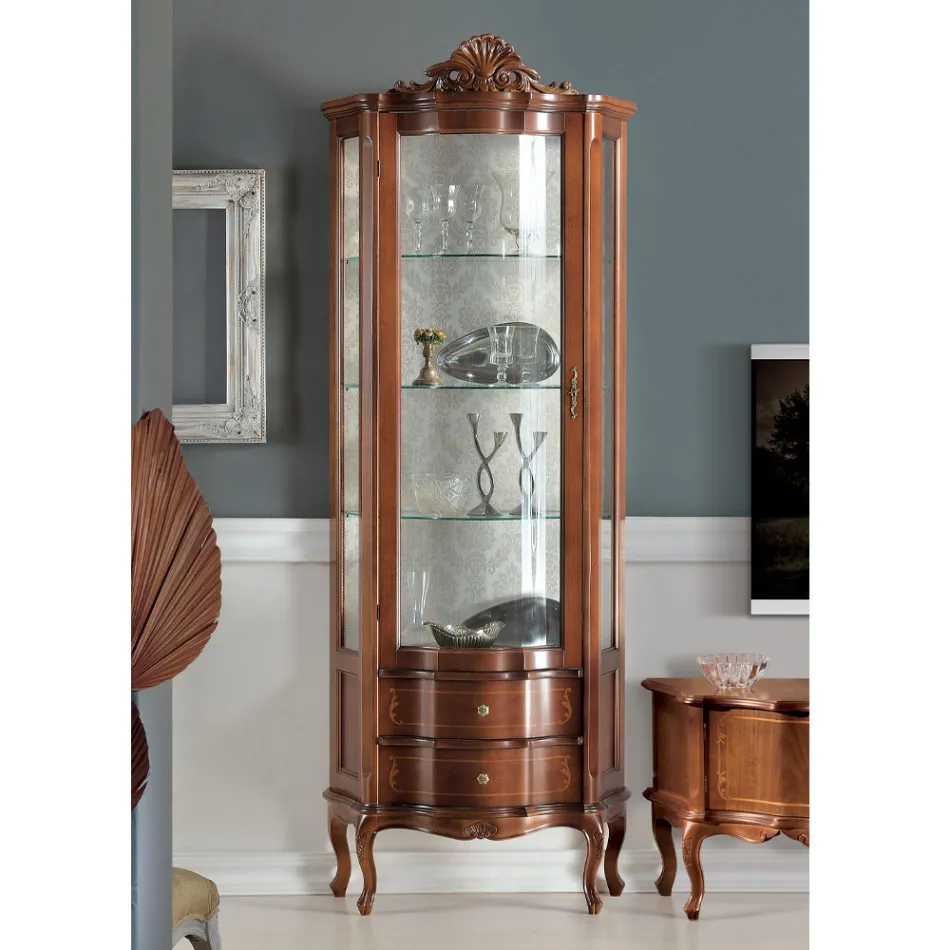 Living Room Display Cabinet 1 Door and 2 Wooden Drawers Made in Italy - Leonor Viadurini