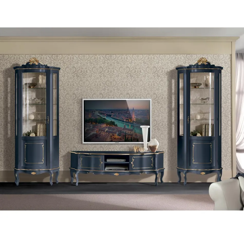 Living Room Wooden Showcase with 1 Luxury Door Made in Italy - Leonor Viadurini