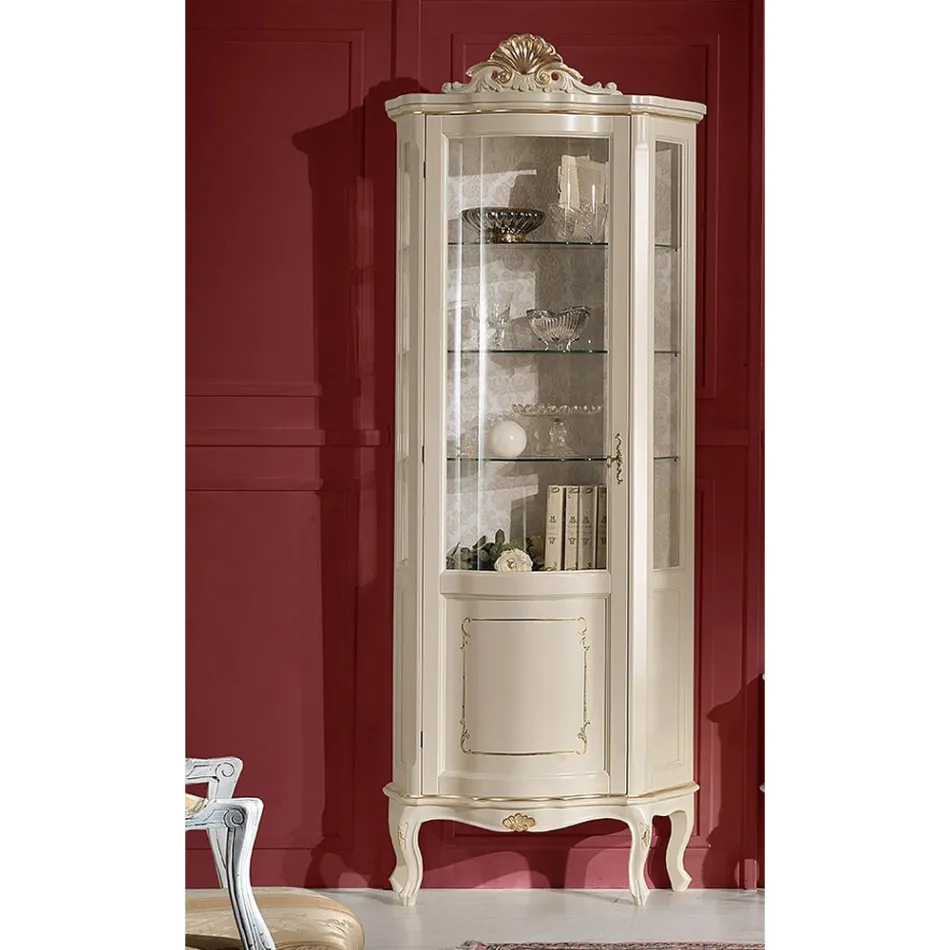 Living Room Wooden Showcase with 1 Luxury Door Made in Italy - Leonor Viadurini