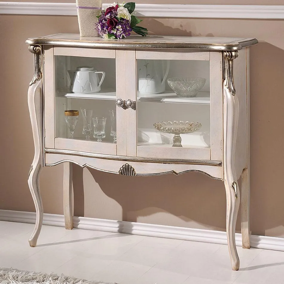 Living Room Showcase 2 Doors in Walnut or White Wood Made in Italy - London Viadurini