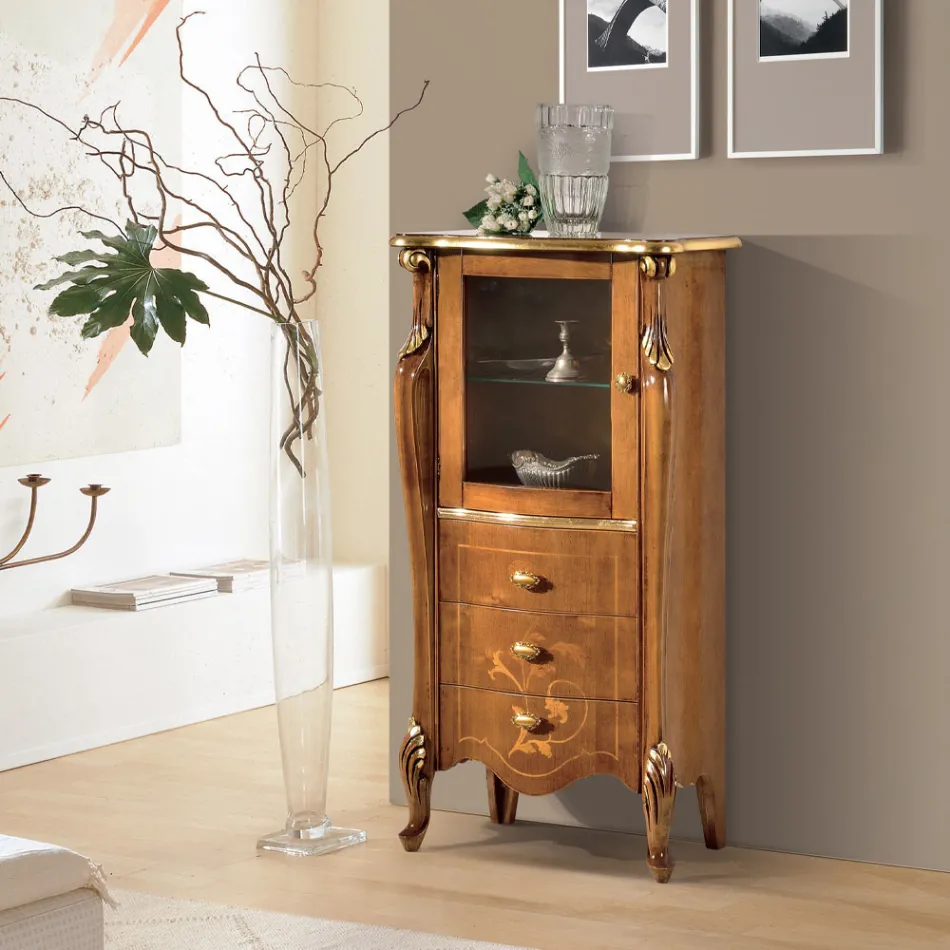 Living Room Showcase with 1 Glass Door and 3 Drawers Made in Italy - London Viadurini