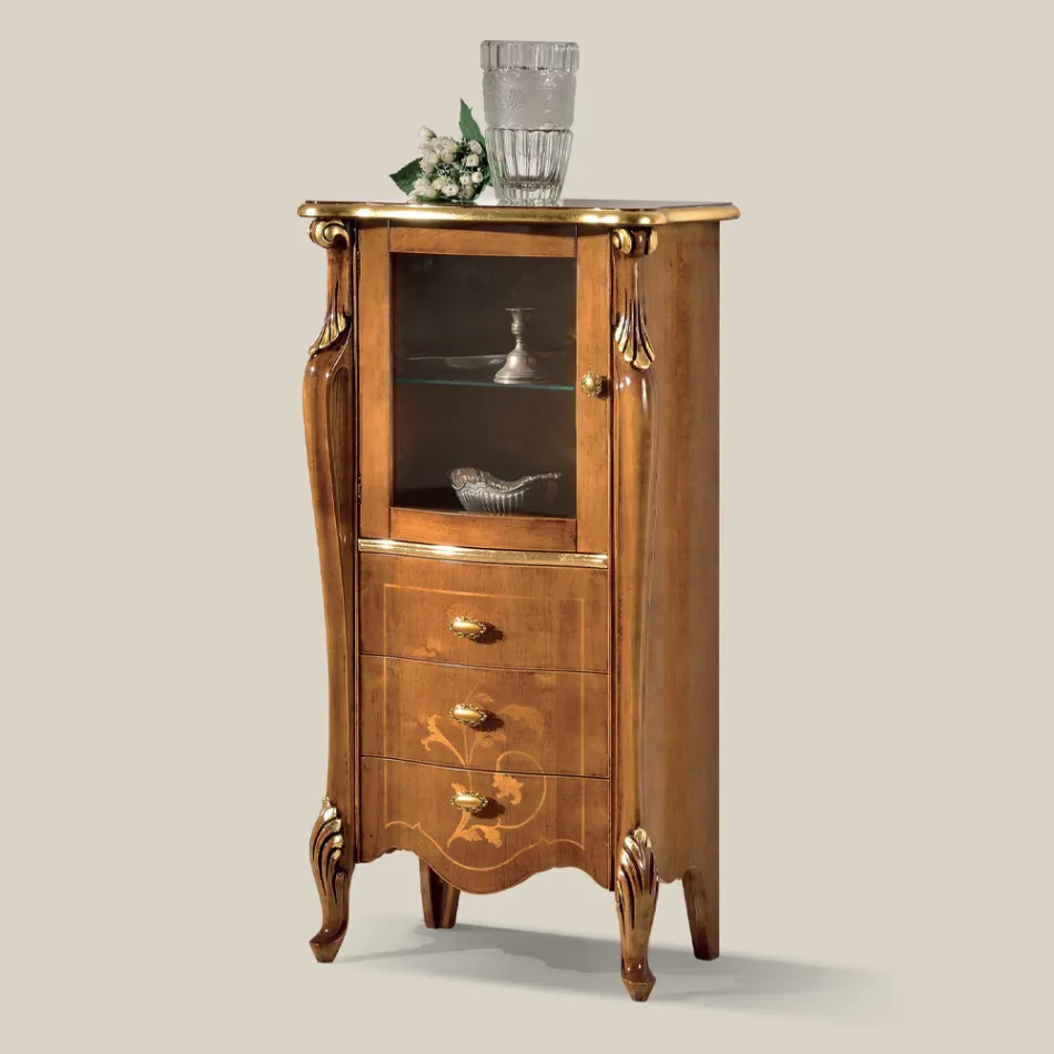 Living Room Showcase with 1 Glass Door and 3 Drawers Made in Italy - London Viadurini