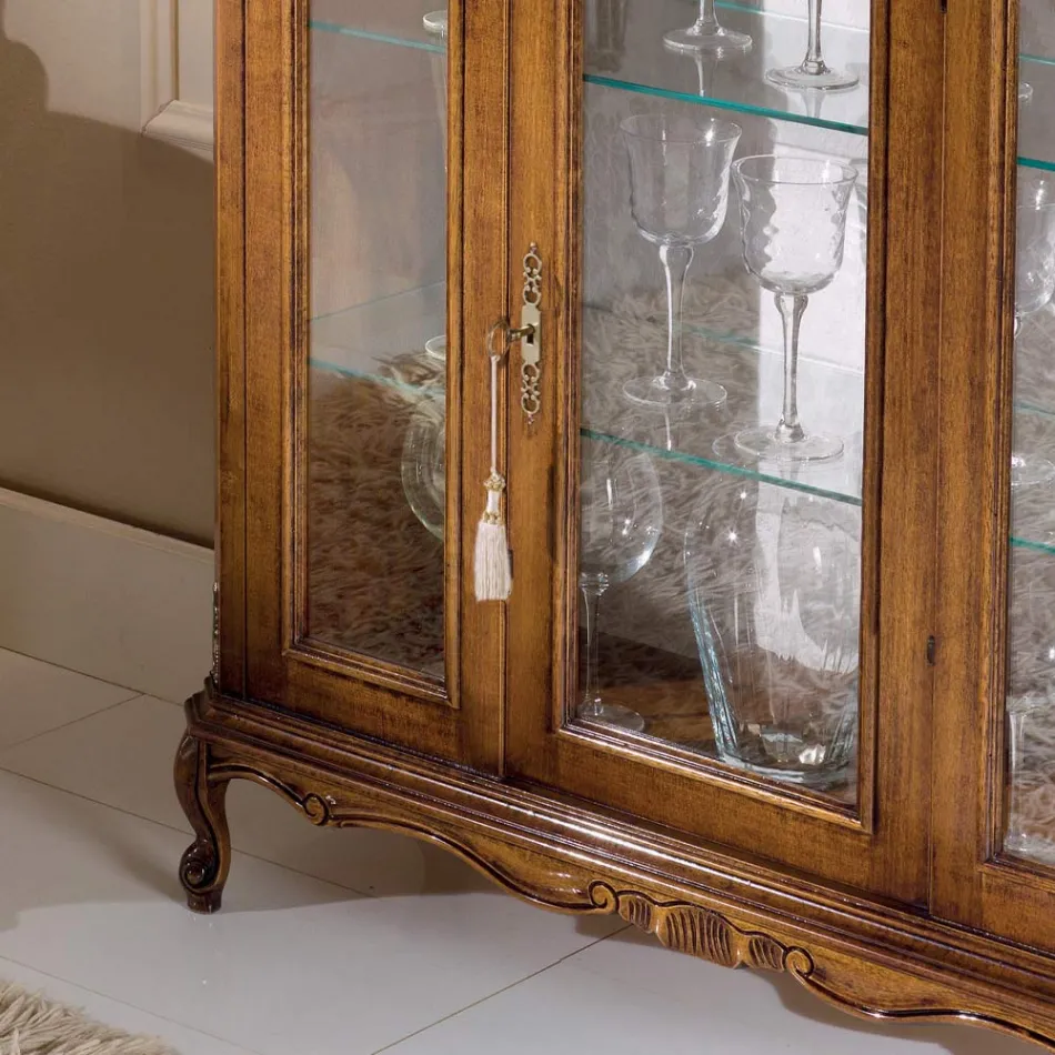 Living Room Display Cabinet in Wood with Door and 3 Drawers Made in Italy - Richard Viadurini