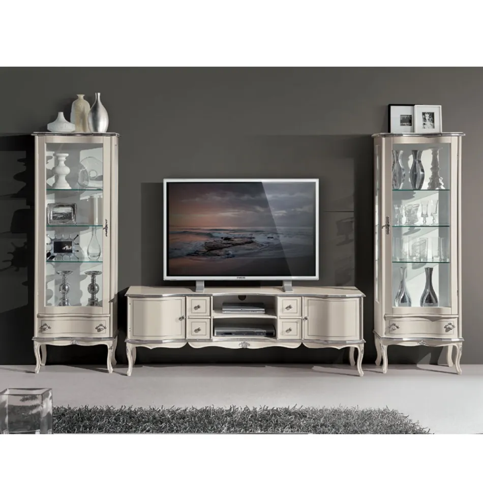 Living Room Walnut or White Wood Showcase with 1 Door Made in Italy - Versaille Viadurini