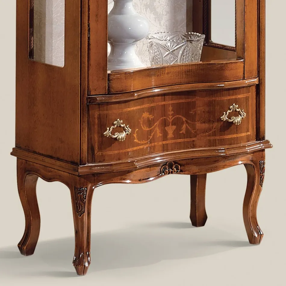 Living Room Walnut or White Wood Showcase with 1 Door Made in Italy - Versaille Viadurini