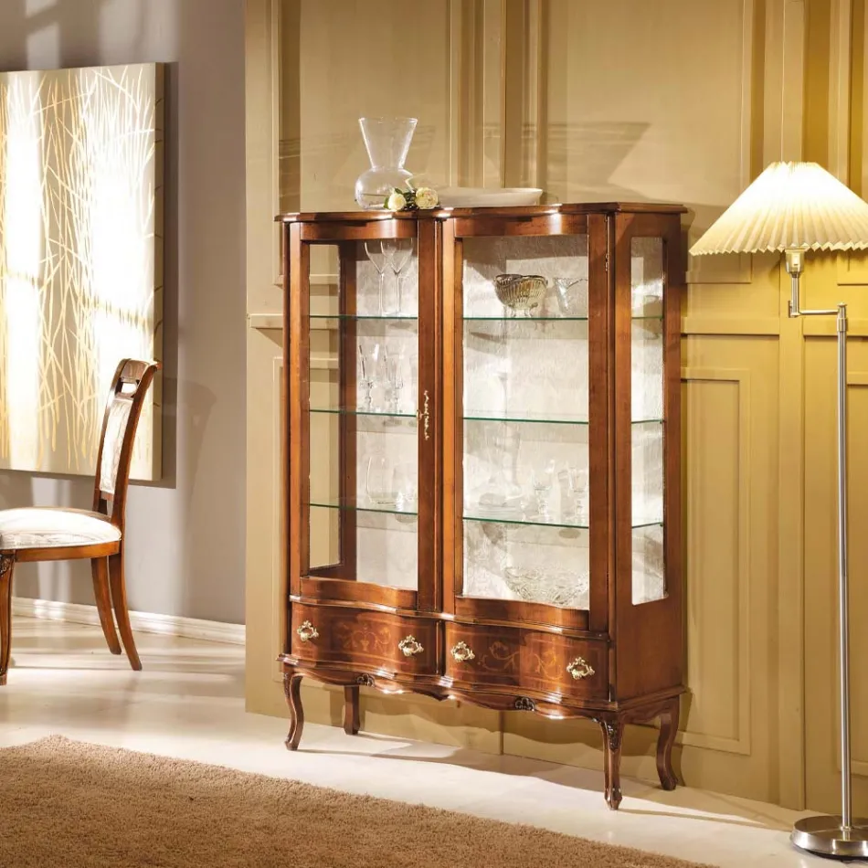 Classic Style Wooden Showcase with Doors and Drawers Made in Italy - Versaille Viadurini